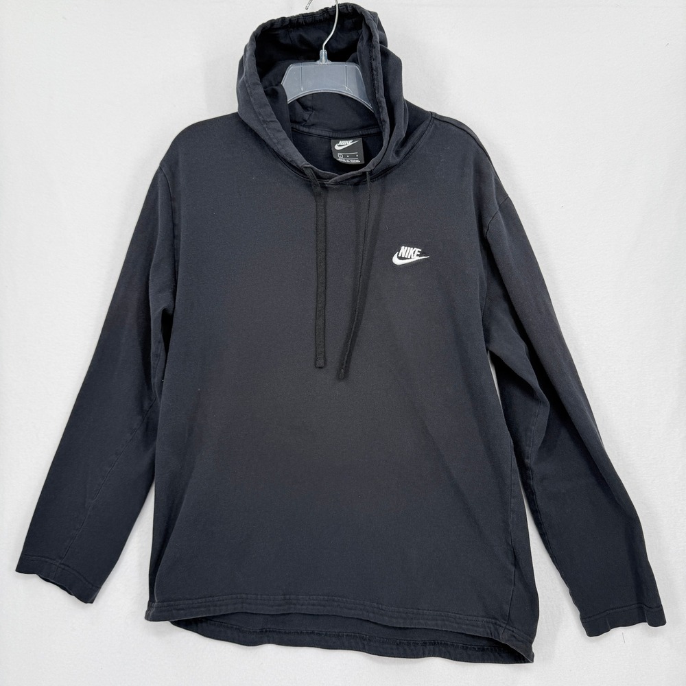 Nike Hooded Long Sleeve Shirt Mens Large Black Embroidered Logo 807249-010